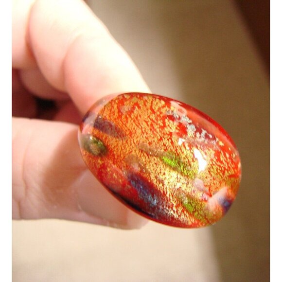 Pier One Blown Glass Cosmic Ring Domed Orange Red Gold Chromatic Lampwork Sz 7.5 - Picture 7 of 11